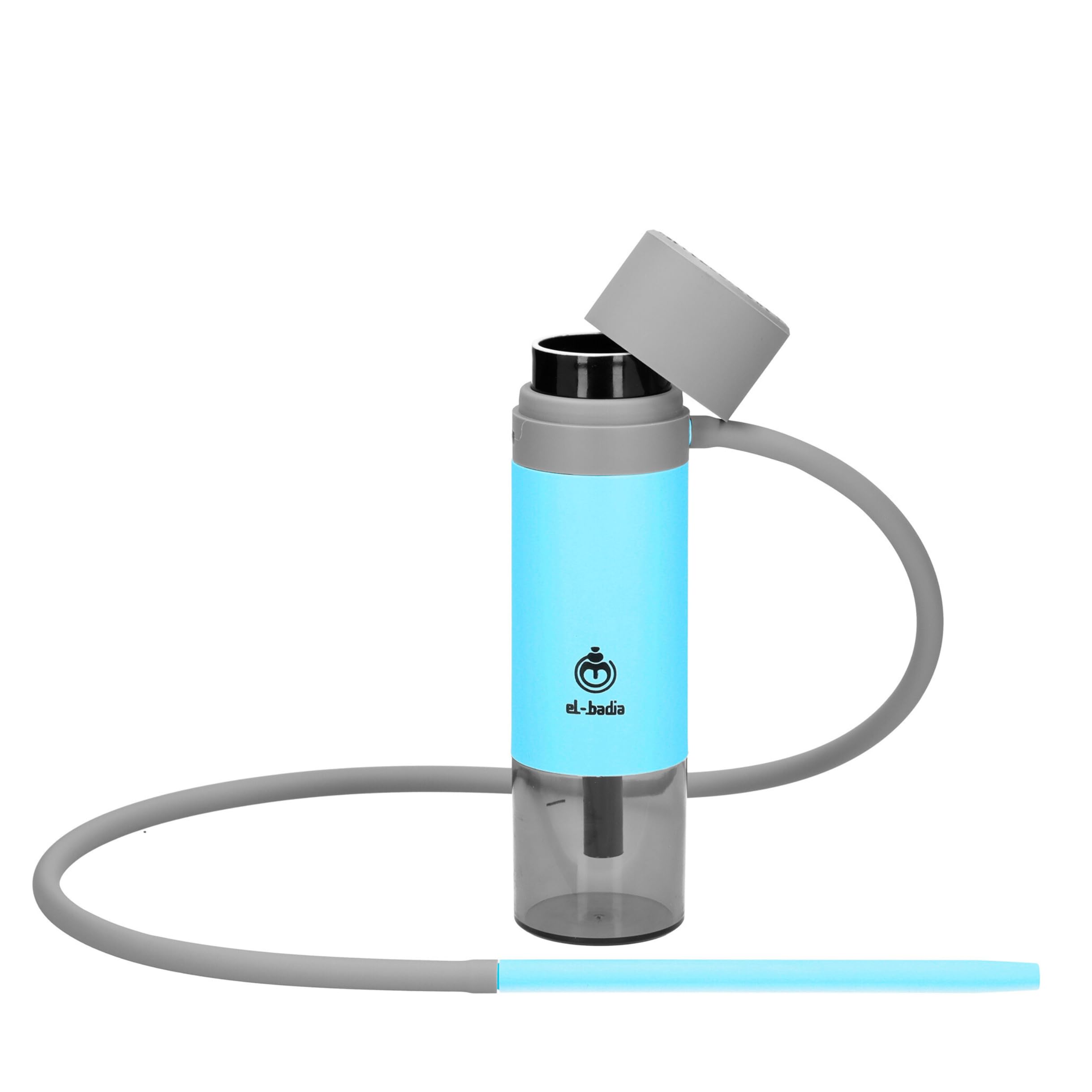 EL-BADIA P1 Shisha – 24 cm – Mini Portable Shisha with Patented Hose Reel, Reversible Ceramic Bowl, Silicone Hose & Acrylic Vase – Ultra-Compact, Lightweight and Performance (Pacific Blue)