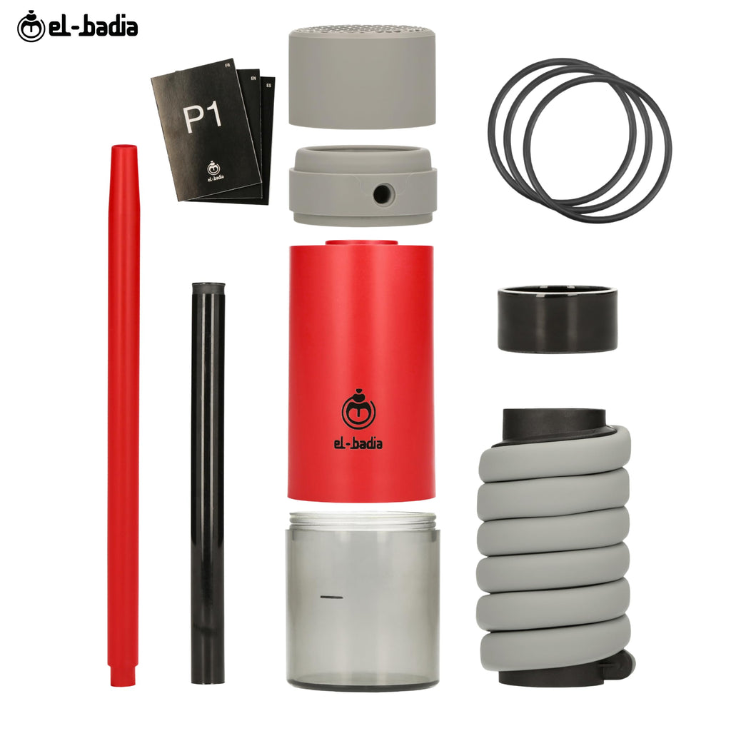 EL-BADIA P1 Shisha – 24 cm – Mini Portable Shisha with Patented Hose Reel, Reversible Ceramic Bowl, Silicone Hose & Acrylic Vase – Ultra-Compact, Lightweight and Performance (Pacific Blue)