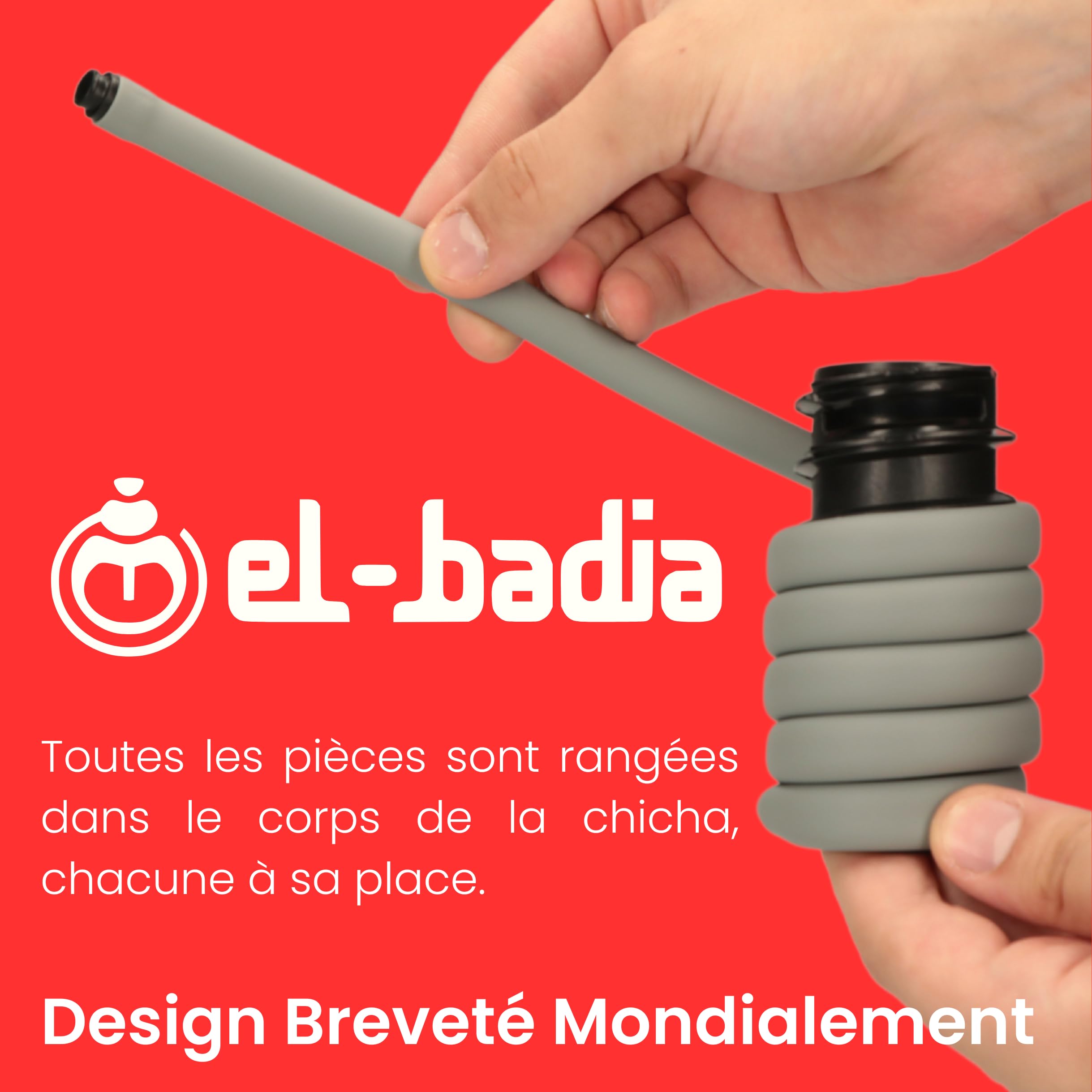 EL-BADIA P1 Shisha – 24 cm – Mini Portable Shisha with Patented Hose Reel, Reversible Ceramic Bowl, Silicone Hose & Acrylic Vase – Ultra-Compact, Lightweight and Performance (Pacific Blue)