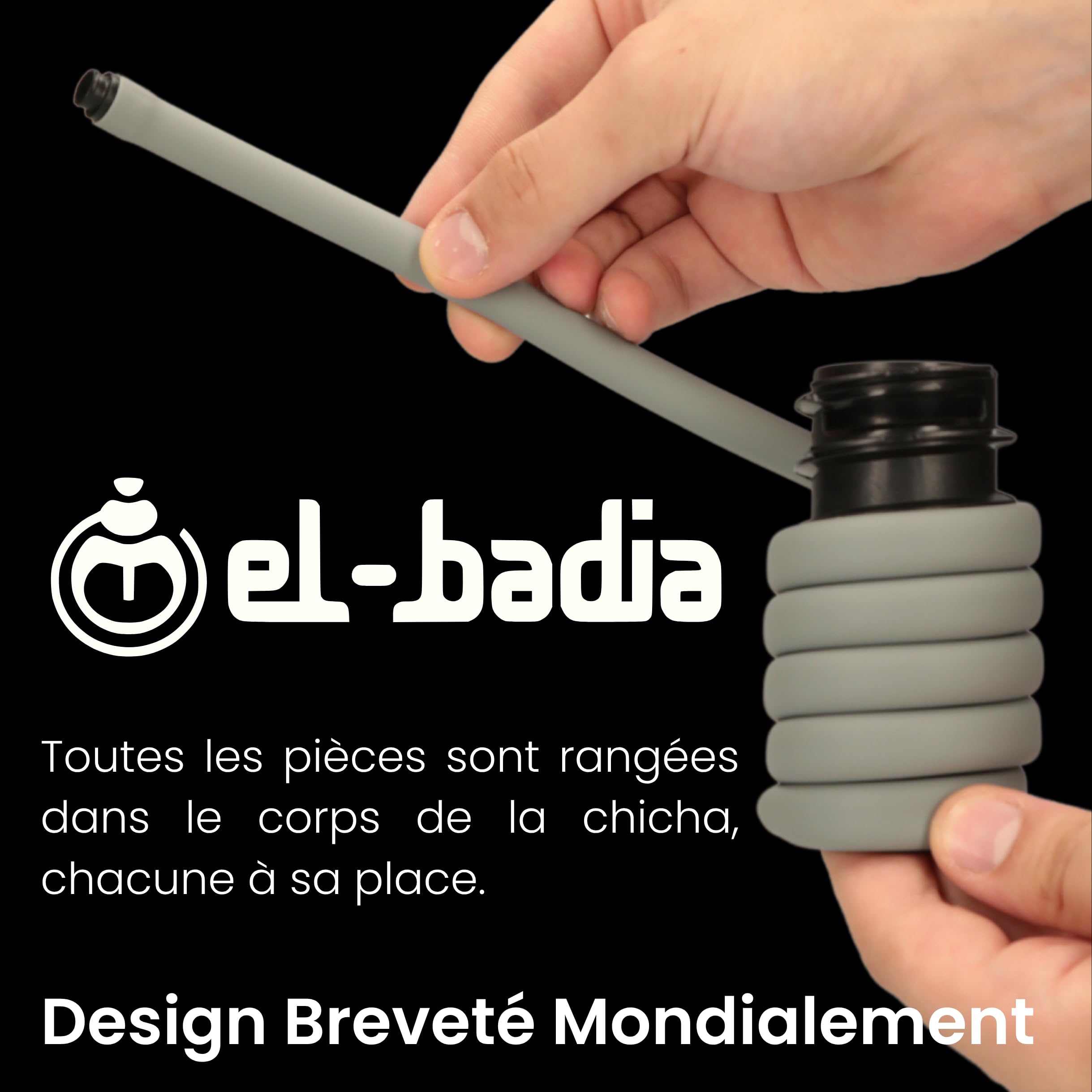 EL-BADIA P1 Shisha – 24 cm – Mini Portable Shisha with Patented Hose Reel, Reversible Ceramic Bowl, Silicone Hose & Acrylic Vase – Ultra-Compact, Lightweight and Performance (Pacific Blue)