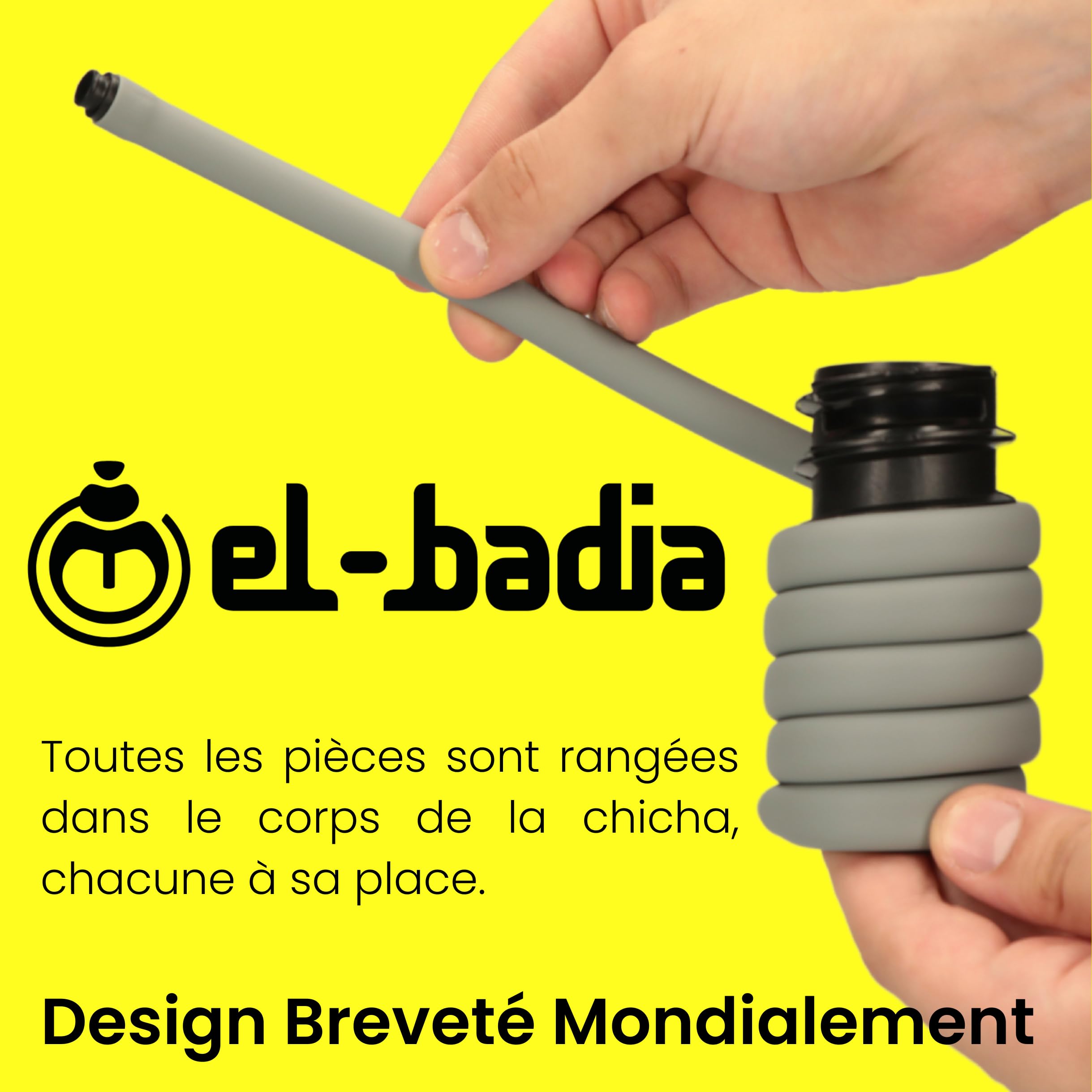 EL-BADIA P1 Shisha – 24 cm – Mini Portable Shisha with Patented Hose Reel, Reversible Ceramic Bowl, Silicone Hose & Acrylic Vase – Ultra-Compact, Lightweight and Performance (Pacific Blue)