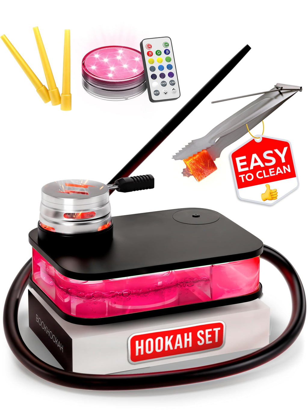 M. ROSENFELD Portable Hookah Set with Case - High Quality Small White Hookah for Travel, Flat Box with Stand and Charcoal Cover