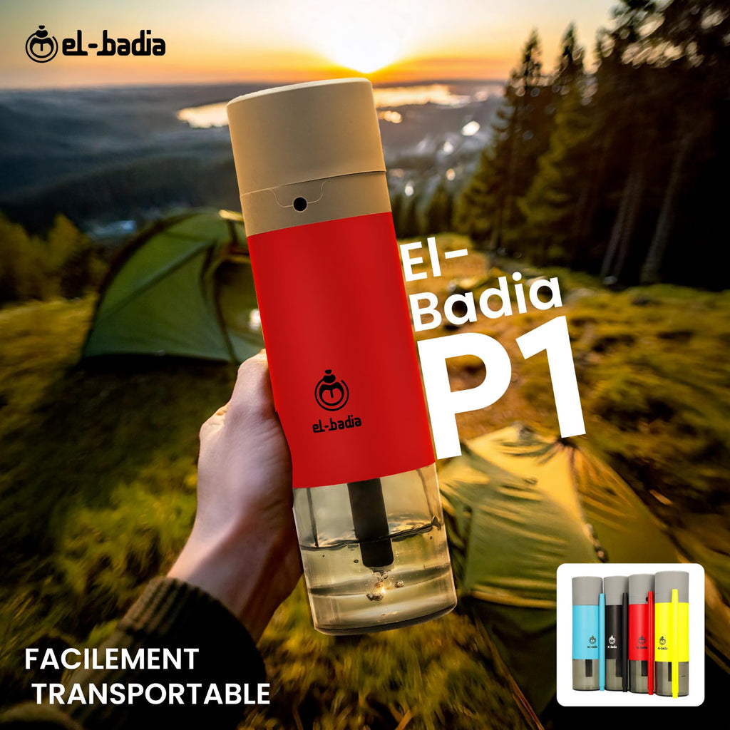 EL-BADIA P1 Shisha – 24 cm – Mini Portable Shisha with Patented Hose Reel, Reversible Ceramic Bowl, Silicone Hose & Acrylic Vase – Ultra-Compact, Lightweight and Performance (Pacific Blue)