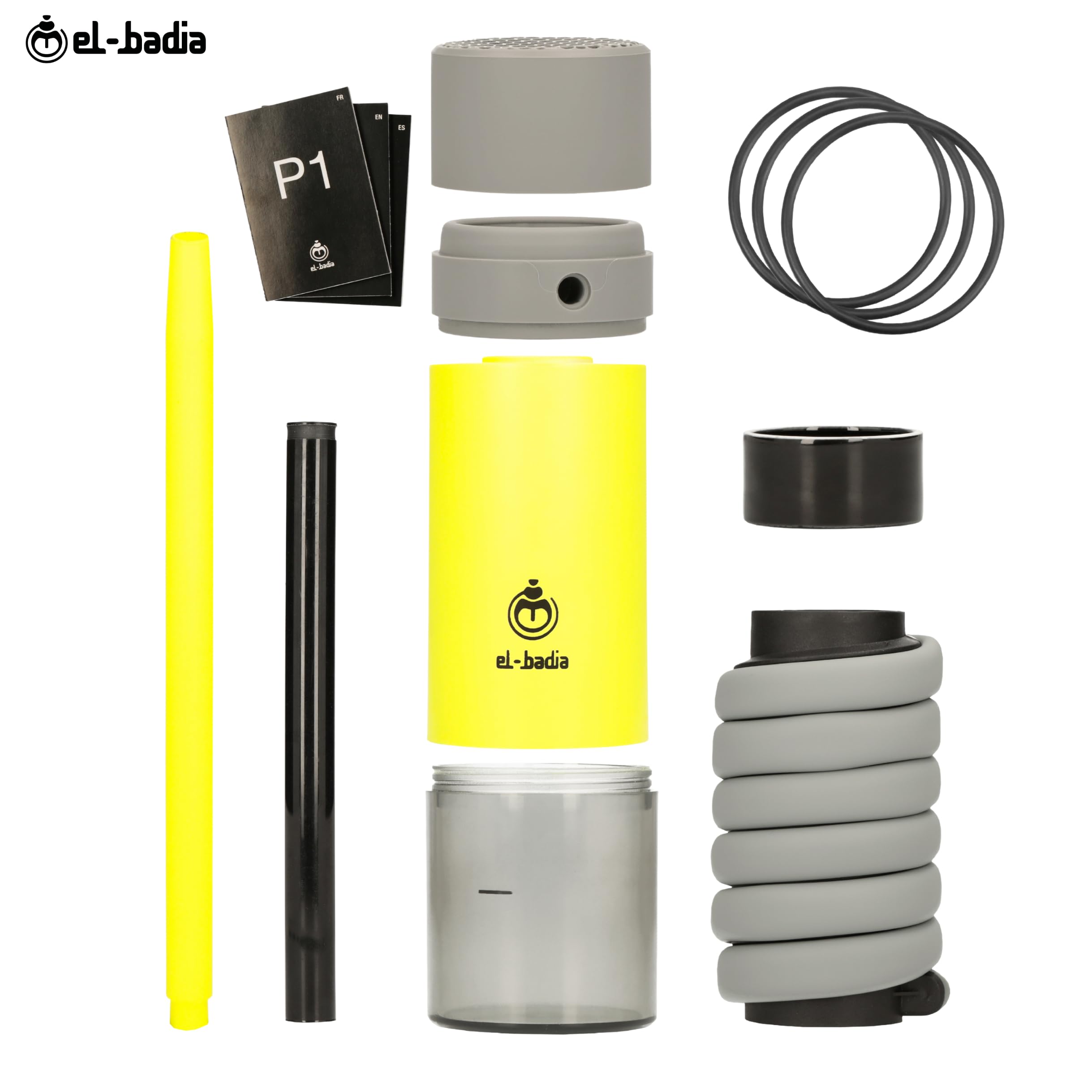 EL-BADIA P1 Shisha – 24 cm – Mini Portable Shisha with Patented Hose Reel, Reversible Ceramic Bowl, Silicone Hose & Acrylic Vase – Ultra-Compact, Lightweight and Performance (Pacific Blue)