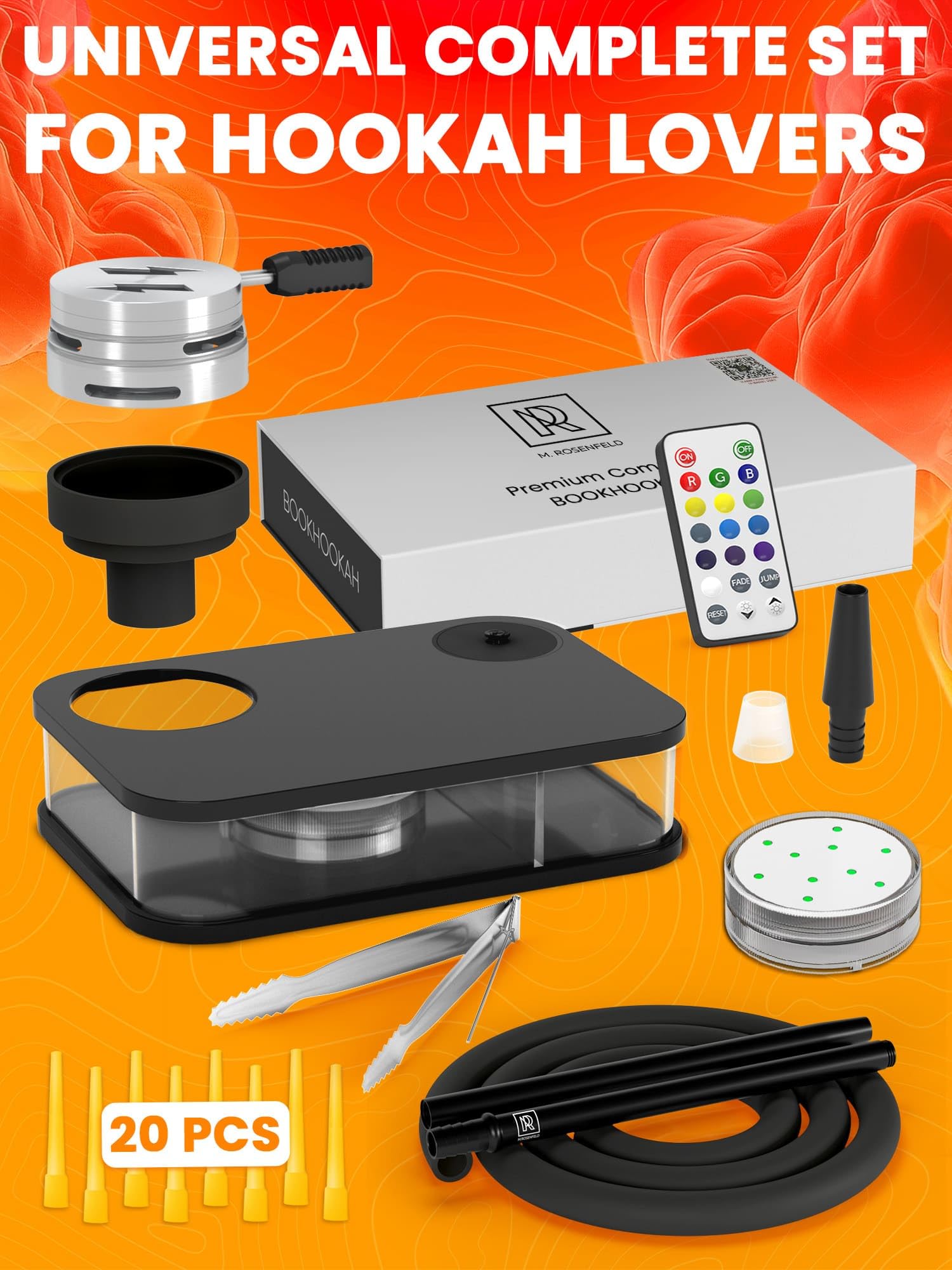 M. ROSENFELD Portable Hookah Set with Case - High Quality Small White Hookah for Travel, Flat Box with Stand and Charcoal Cover