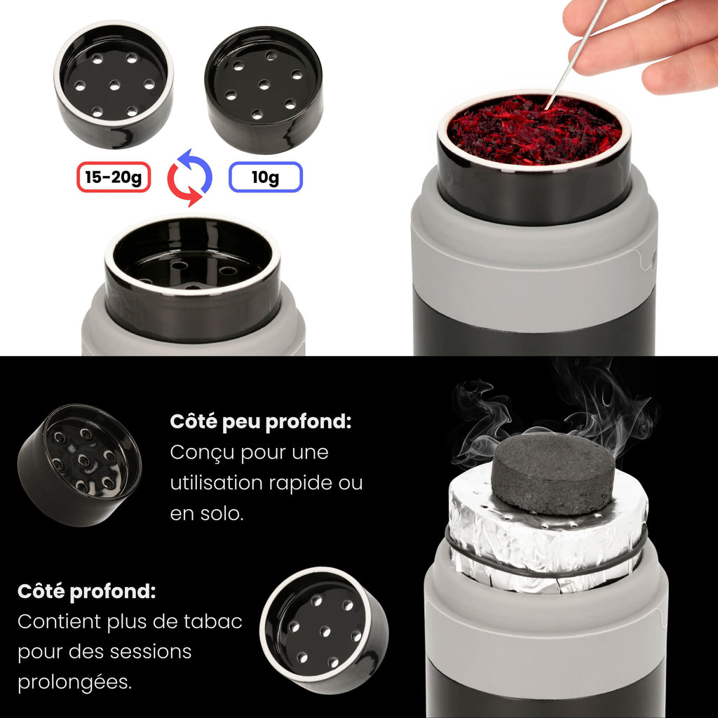 EL-BADIA P1 Shisha – 24 cm – Mini Portable Shisha with Patented Hose Reel, Reversible Ceramic Bowl, Silicone Hose & Acrylic Vase – Ultra-Compact, Lightweight and Performance (Pacific Blue)