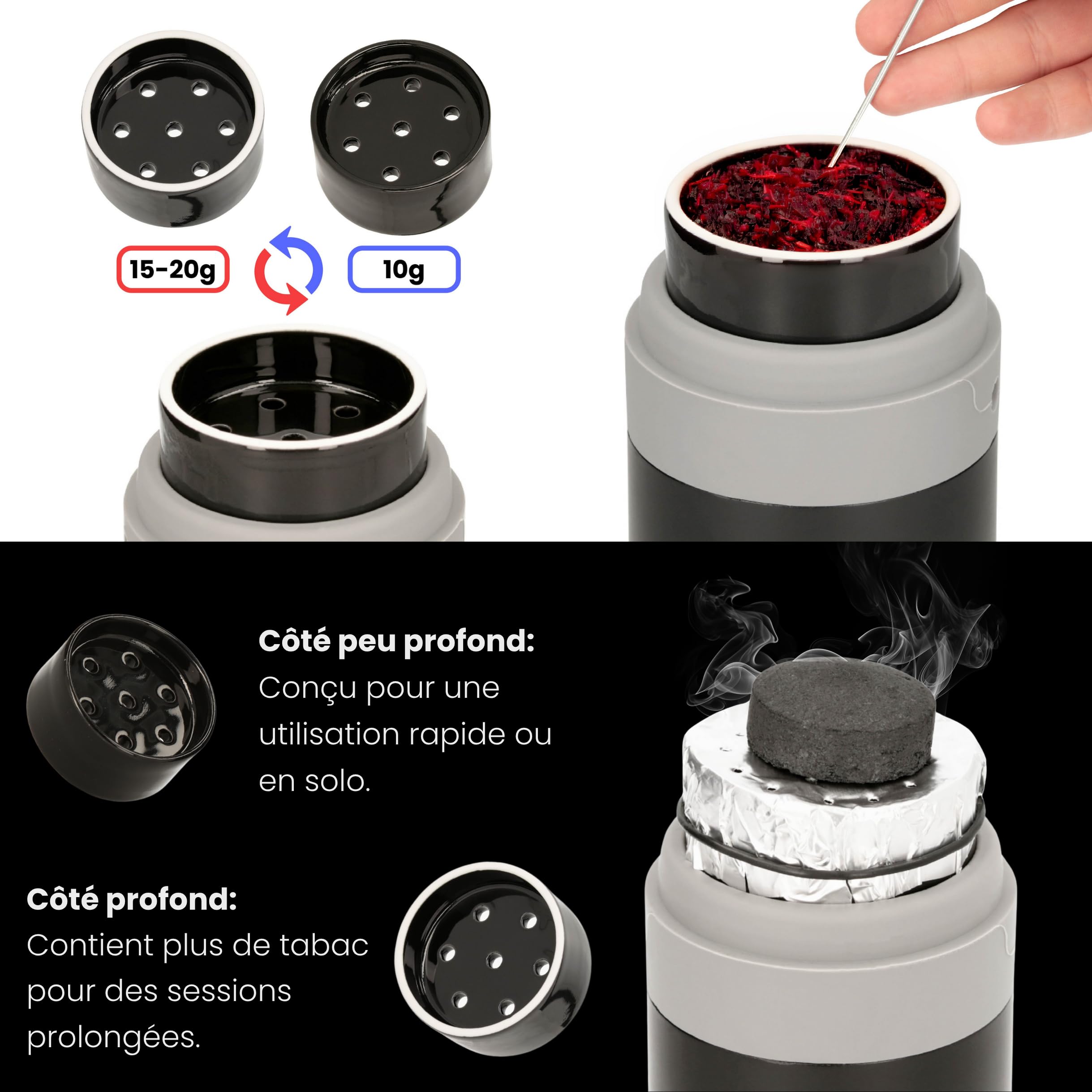 EL-BADIA P1 Shisha – 24 cm – Mini Portable Shisha with Patented Hose Reel, Reversible Ceramic Bowl, Silicone Hose & Acrylic Vase – Ultra-Compact, Lightweight and Performance (Pacific Blue)