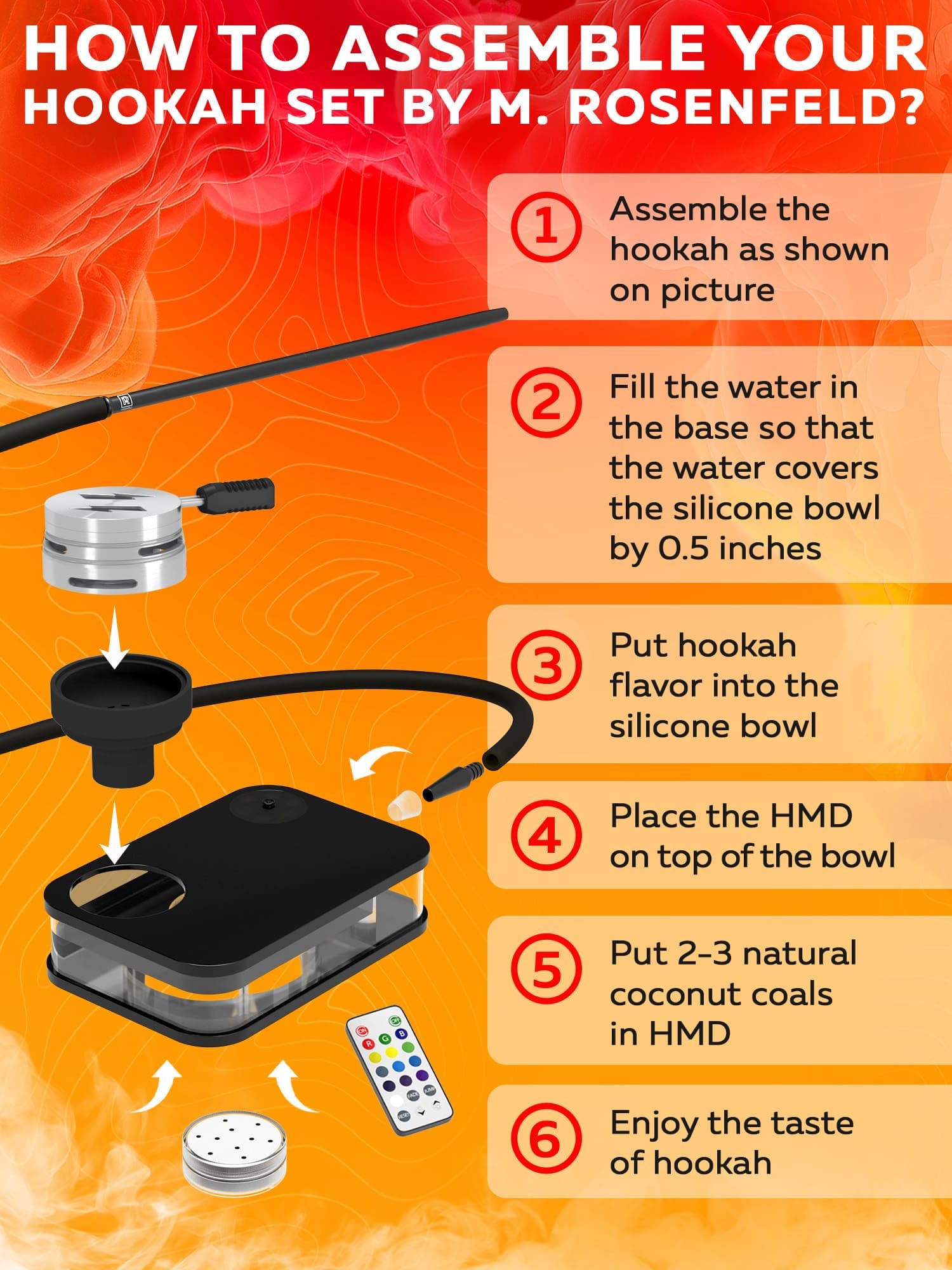 M. ROSENFELD Portable Hookah Set with Case - High Quality Small White Hookah for Travel, Flat Box with Stand and Charcoal Cover