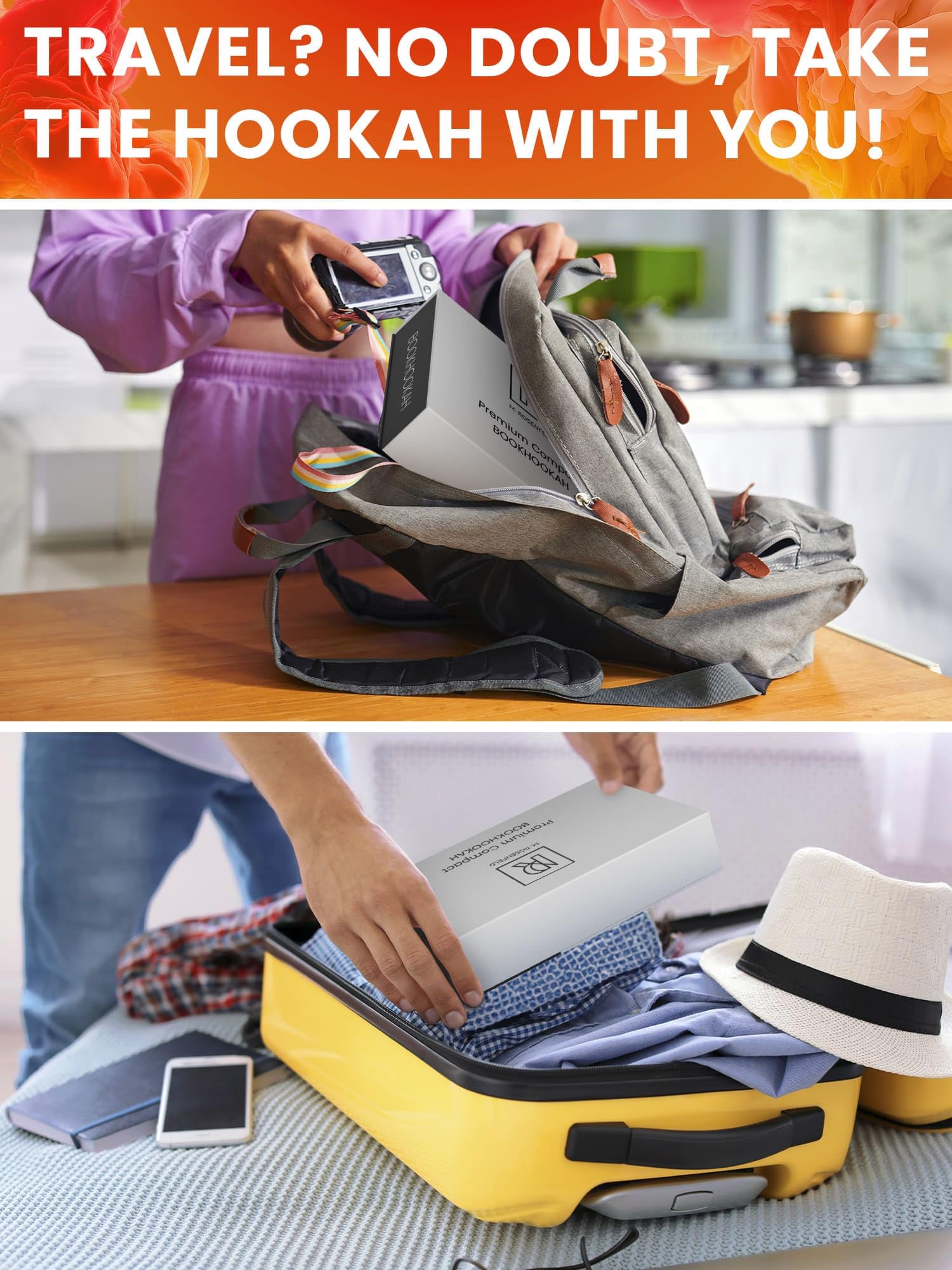 M. ROSENFELD Portable Hookah Set with Case - High Quality Small White Hookah for Travel, Flat Box with Stand and Charcoal Cover