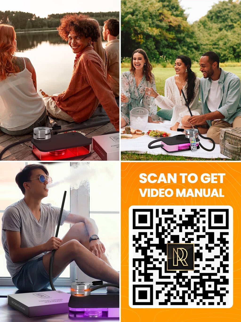 M. ROSENFELD Portable Hookah Set with Case - High Quality Small White Hookah for Travel, Flat Box with Stand and Charcoal Cover