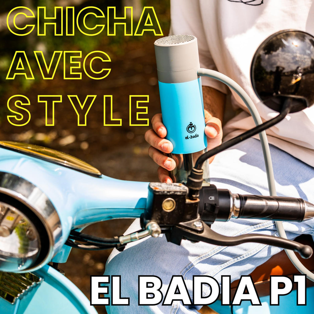 EL-BADIA P1 Shisha – 24 cm – Mini Portable Shisha with Patented Hose Reel, Reversible Ceramic Bowl, Silicone Hose & Acrylic Vase – Ultra-Compact, Lightweight and Performance (Pacific Blue)