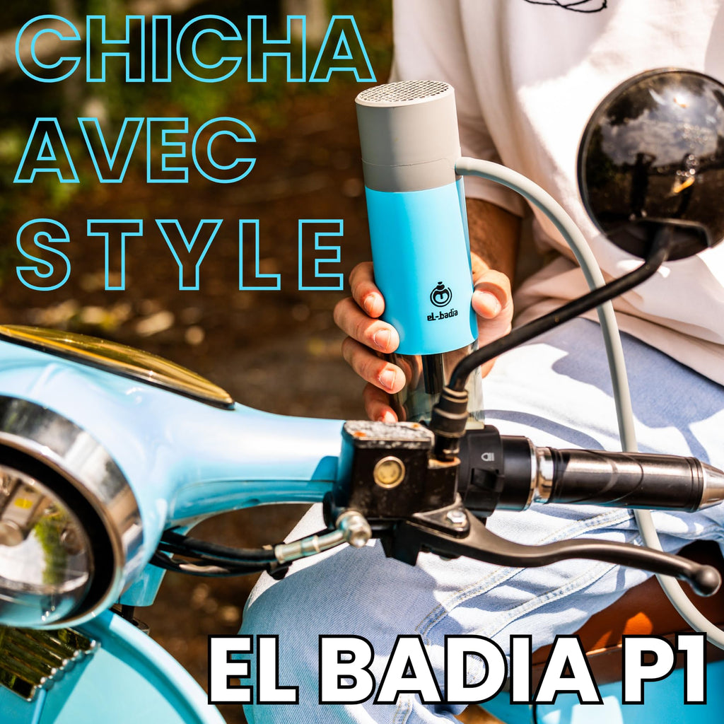 EL-BADIA P1 Shisha – 24 cm – Mini Portable Shisha with Patented Hose Reel, Reversible Ceramic Bowl, Silicone Hose & Acrylic Vase – Ultra-Compact, Lightweight and Performance (Pacific Blue)