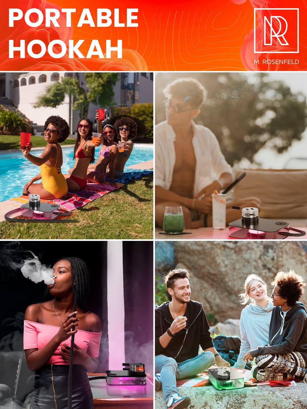 M. ROSENFELD Portable Hookah Set with Case - High Quality Small White Hookah for Travel, Flat Box with Stand and Charcoal Cover