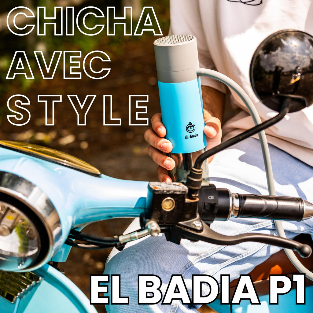 EL-BADIA P1 Shisha – 24 cm – Mini Portable Shisha with Patented Hose Reel, Reversible Ceramic Bowl, Silicone Hose & Acrylic Vase – Ultra-Compact, Lightweight and Performance (Pacific Blue)