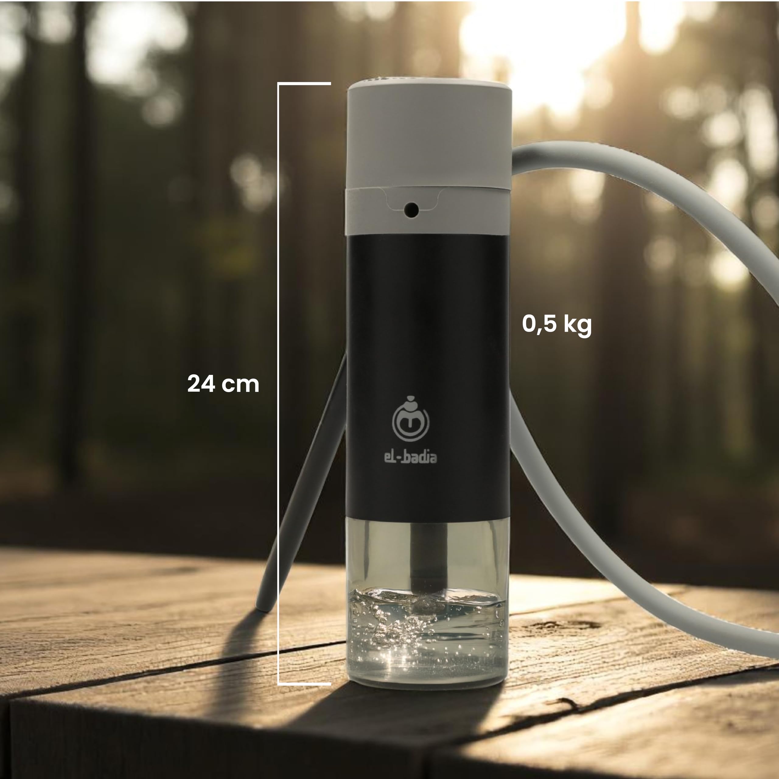 EL-BADIA P1 Shisha – 24 cm – Mini Portable Shisha with Patented Hose Reel, Reversible Ceramic Bowl, Silicone Hose & Acrylic Vase – Ultra-Compact, Lightweight and Performance (Pacific Blue)