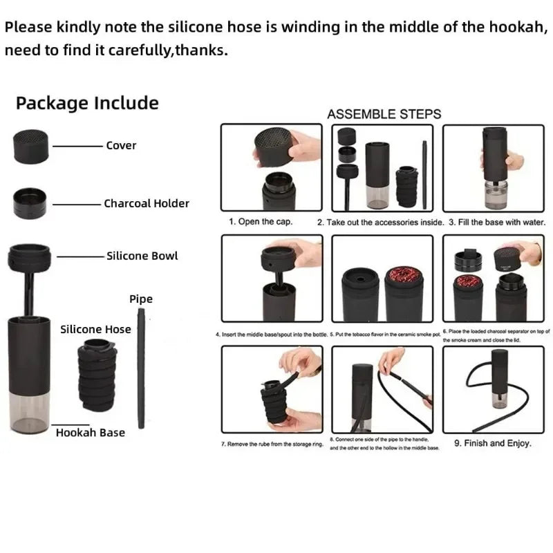 Portable Car Hookah Set with Ceramic Bowl Chicha Hose Acrylic Shisha Grass Smoking Pipe for Travel Cigarette Accessories